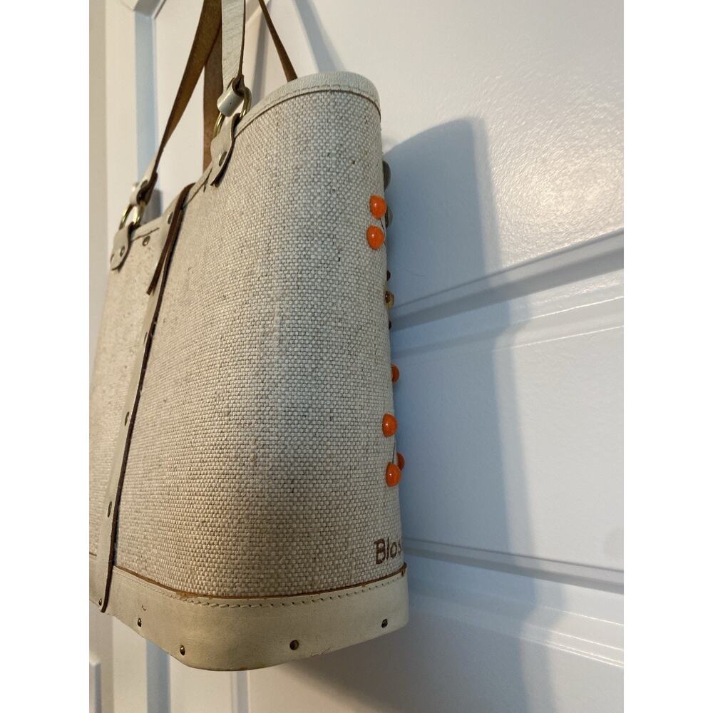 VTG Collin MCM Purse Handbag Flower Canvas Blossoms-Bright Wood Bottom READ - Picture 4 of 16